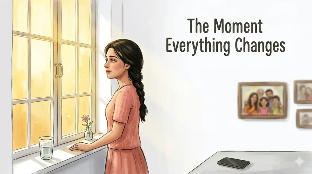 a Hopeful person girl standing in Front of window in morning light window hope healing